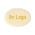 Schokoaufleger, oval, weiß, Logo gold, 25200 St.