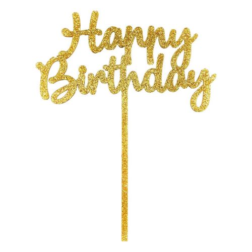 Cake-Topper "Happy Birthday" Größe 1, Glitzer Gold