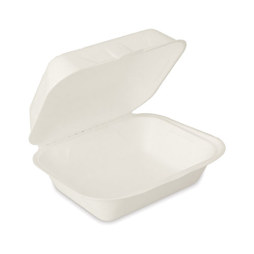 Bagasse Lunchbox weiß, ungeteilt 18,5x15,5 x7,5 cm