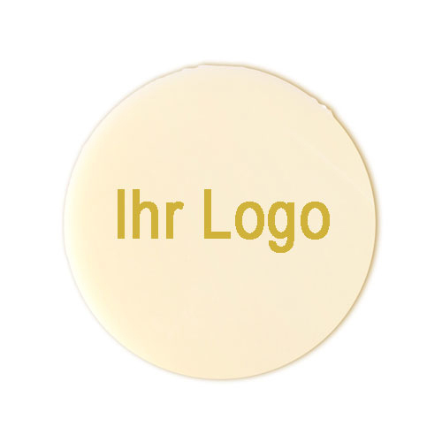 Schokoaufleger, Ø 3 cm, weiß, Logo gold, 1008 St.