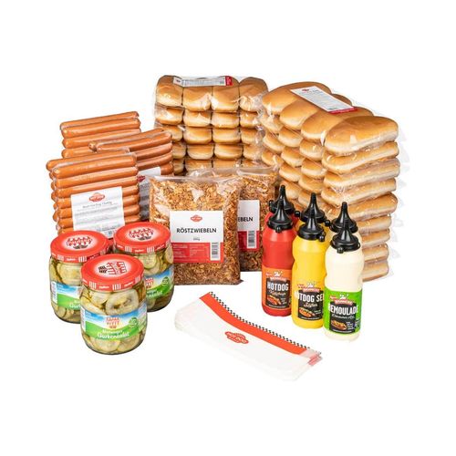 Mischkarton Hot Dog-Paket "dänische Art", 72 Stück