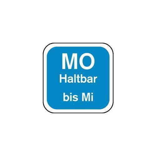 Tagesetiketten "MO Haltbar bis Mi"