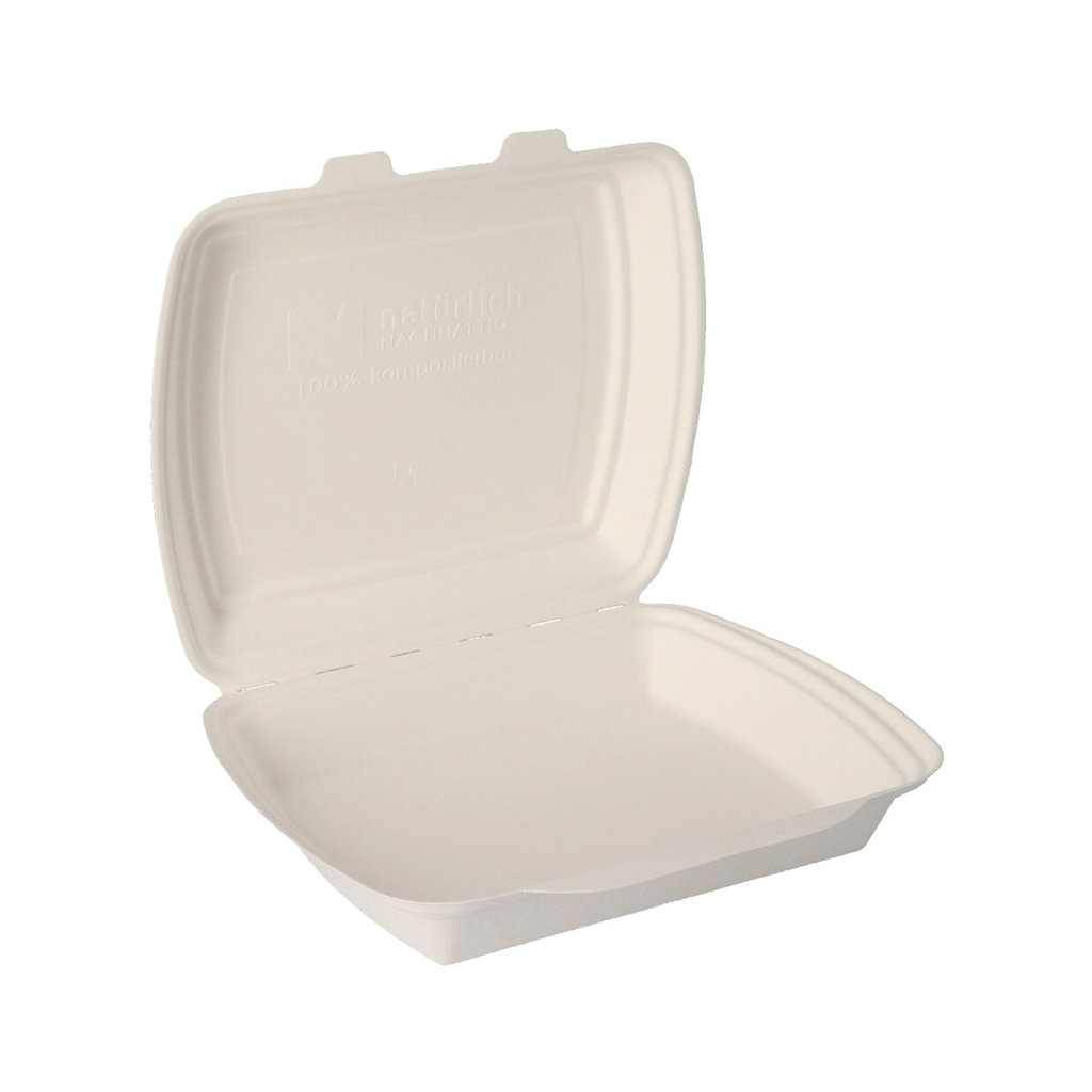 Bagasse Menübox weiß, ungeteilt 24x19,5x7,2 cm