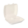 Bagasse Menübox weiß, 3-geteilt 24 x 19,5 x 7,2 cm