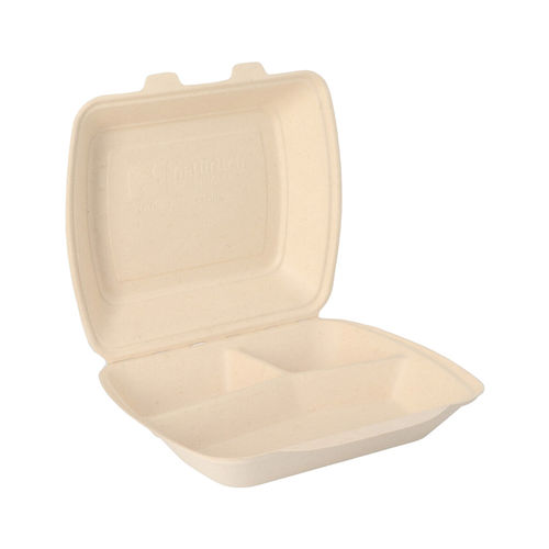 Bagasse Menübox natur, 3-geteilt 24x19,5x7,2 cm